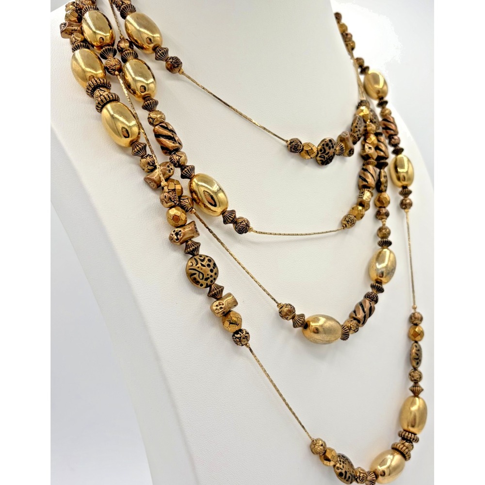 Dabby Reid Statement Gold Bronze Tone Mixed Bead Long Layering Necklace Boho‎